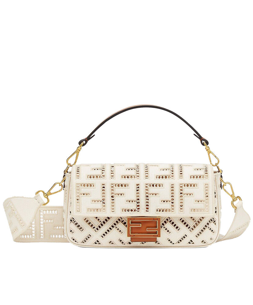 Fendi Baguette FF Canvas Handbag 8BR600 White